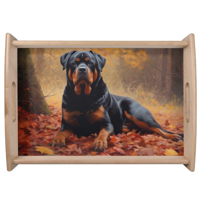 Rottweiler in Autumn Leaves Fall Inspire Serving Tray (Front)