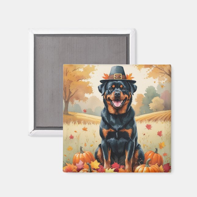 Rottweiler In Autumn Leaves Thanksgiving Art  Magnet (Front/Back)