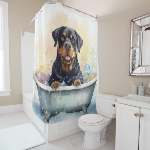 Rottweiler In Bathtub Watercolor Dog Art Shower Curtain