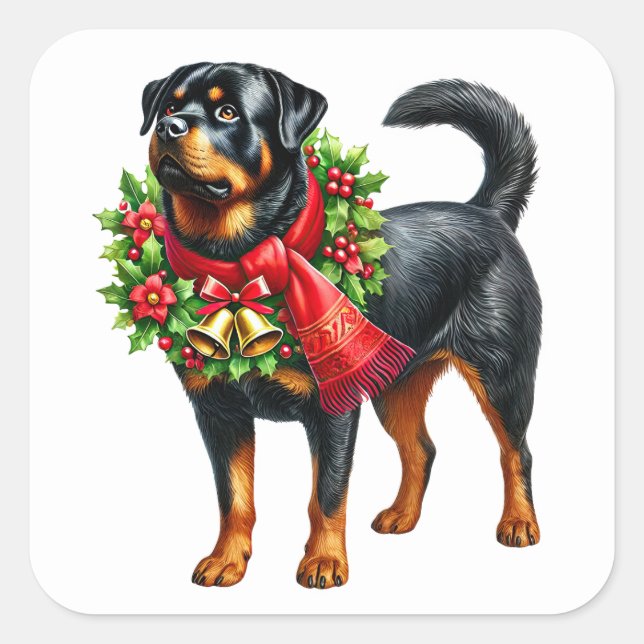 Rottweiler in Christmas Gear Square Sticker (Front)