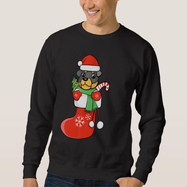 Rottweiler In Socks Christmas Dog  Xmas Sweatshirt (Front)