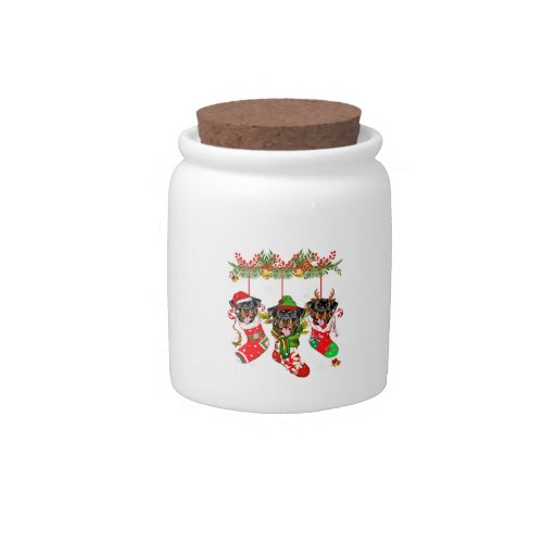 Rottweiler In Socks Christmas Santa Hat Xmas Light Candy Jar