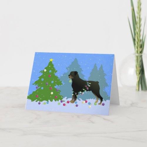 Rottweiler in the Christmas Forest Holiday Card