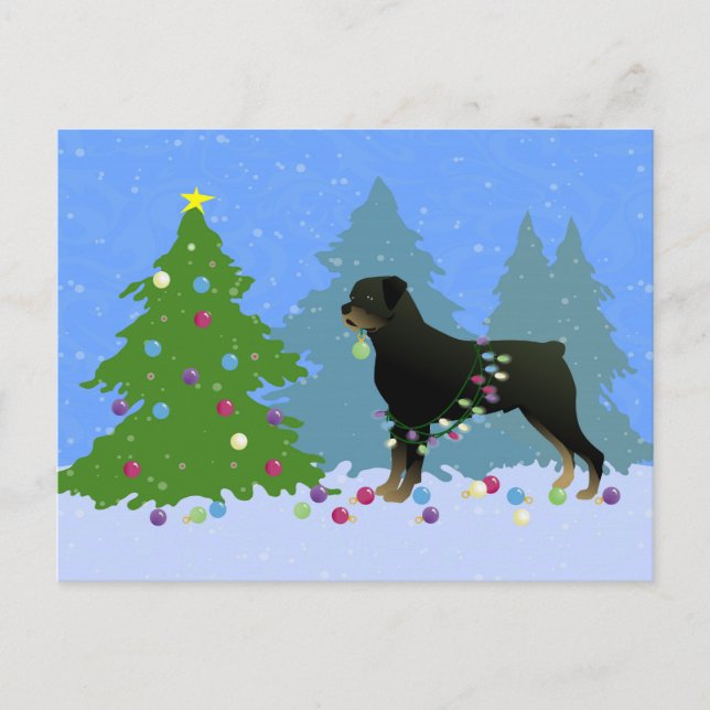 Rottweiler in the Christmas Forest Holiday Postcard (Front)