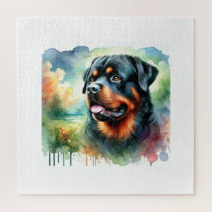 Rottweiler in watercolor 241024AREF144 - Watercolo Jigsaw Puzzle