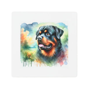 Rottweiler in watercolor 241024AREF144 - Watercolo Metal Print