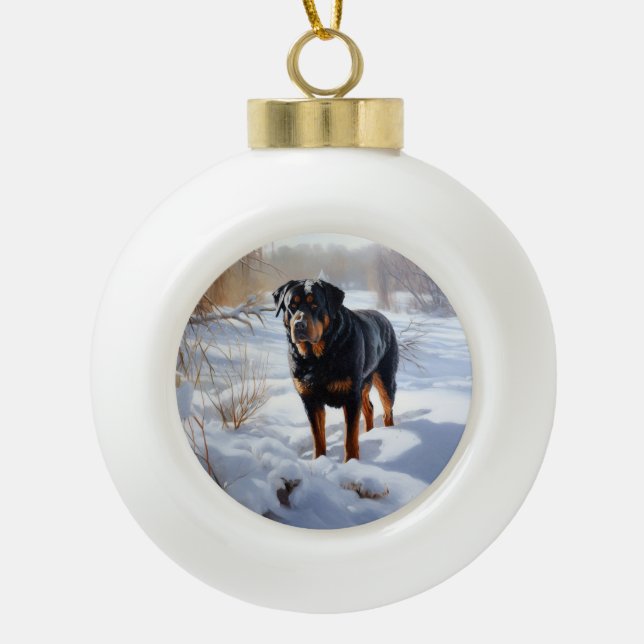 Rottweiler Let It Snow Christmas Ceramic Ball Christmas Ornament (Front)