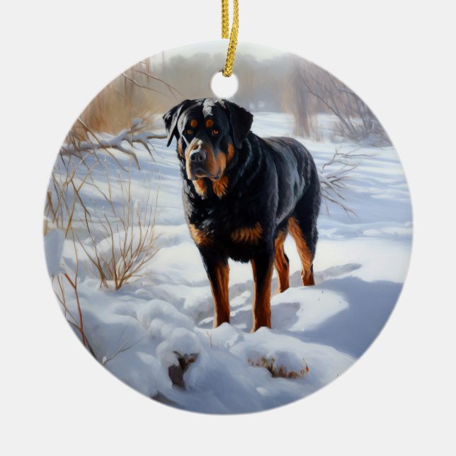Rottweiler Let It Snow Christmas Ceramic Ornament (Front)