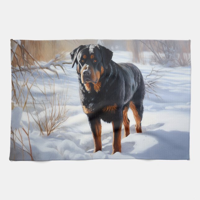 Rottweiler Let It Snow Christmas Kitchen Towel (Horizontal)