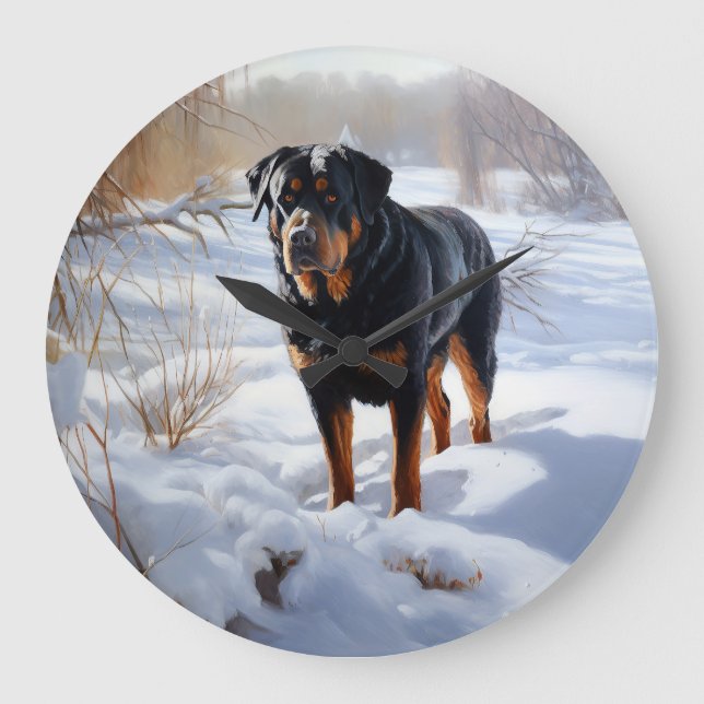 Rottweiler Let It Snow Christmas Large Clock (Front)