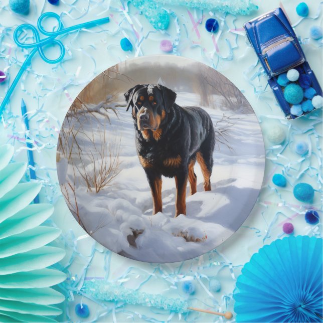 Rottweiler Let It Snow Christmas Paper Plates (Party)