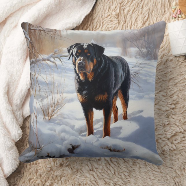 Rottweiler Let It Snow Christmas Throw Pillow (Blanket)