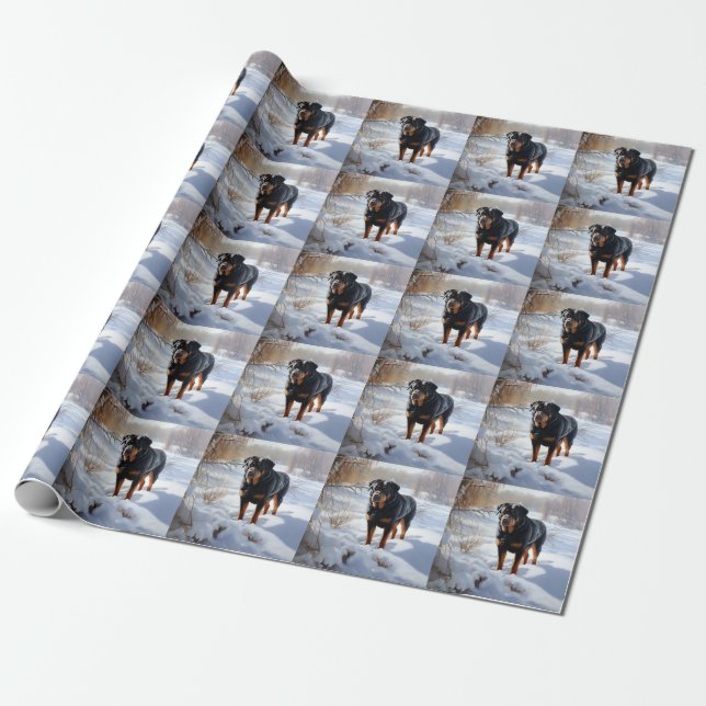 Rottweiler Let It Snow Christmas Wrapping Paper (Unrolled)