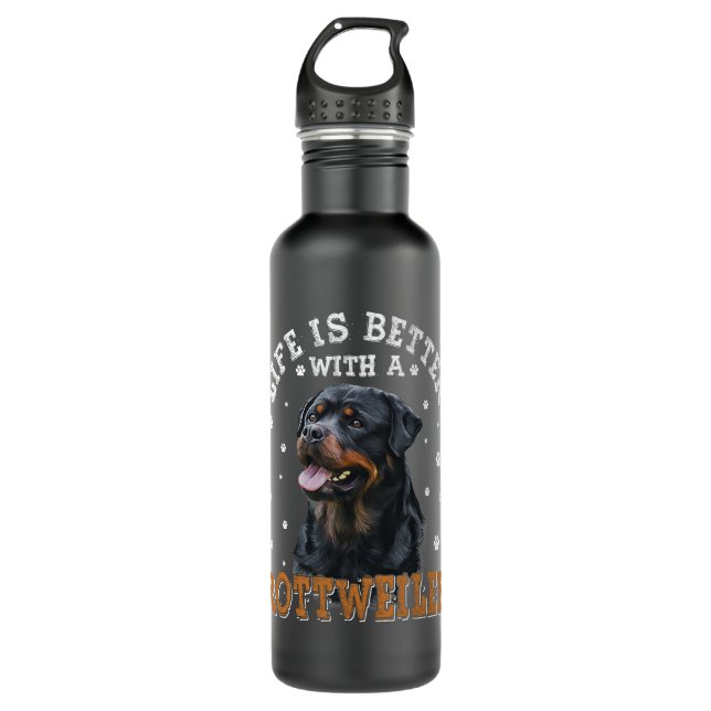 Rottweiler - Life is better with Rottweilers Stainless Steel Water Bottle (Front)