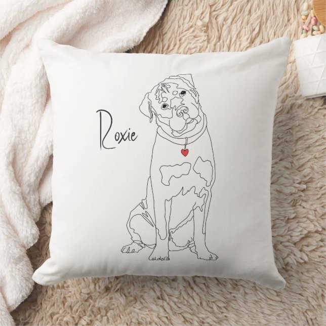Rottweiler Line Art with Name Throw Pillow (Blanket)