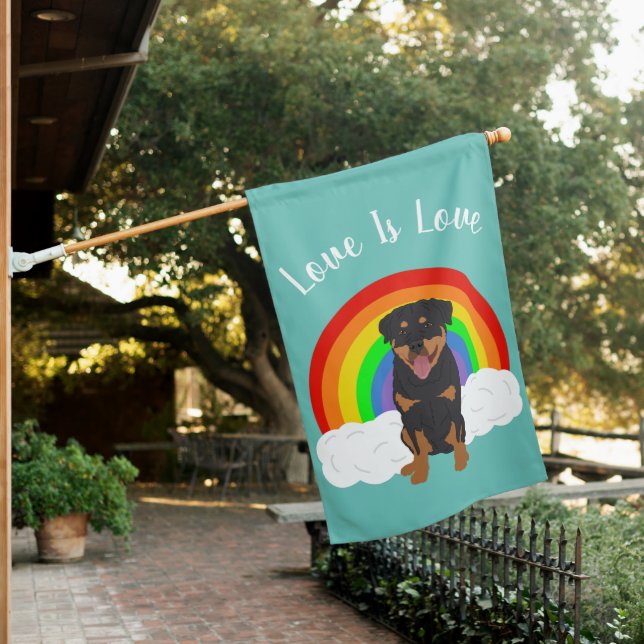 Rottweiler Love Is Love House Flag (In SItu)