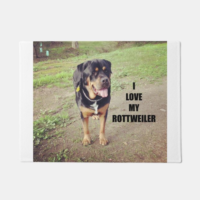 rottweiler love w pic tan doormat (Front)