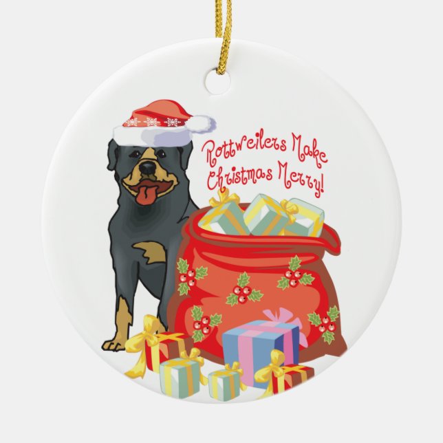 Rottweiler Merry Christmas Ceramic Ornament (Front)