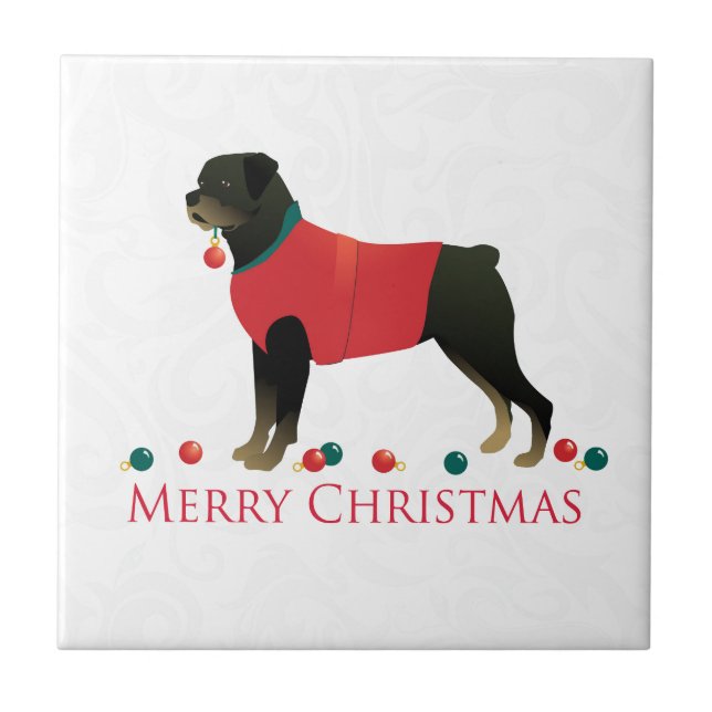 Rottweiler Merry Christmas Design Ceramic Tile (Front)