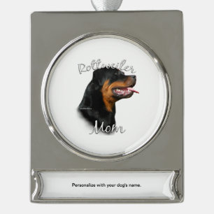 Rottweiler Mom 2 Silver Plated Banner Ornament