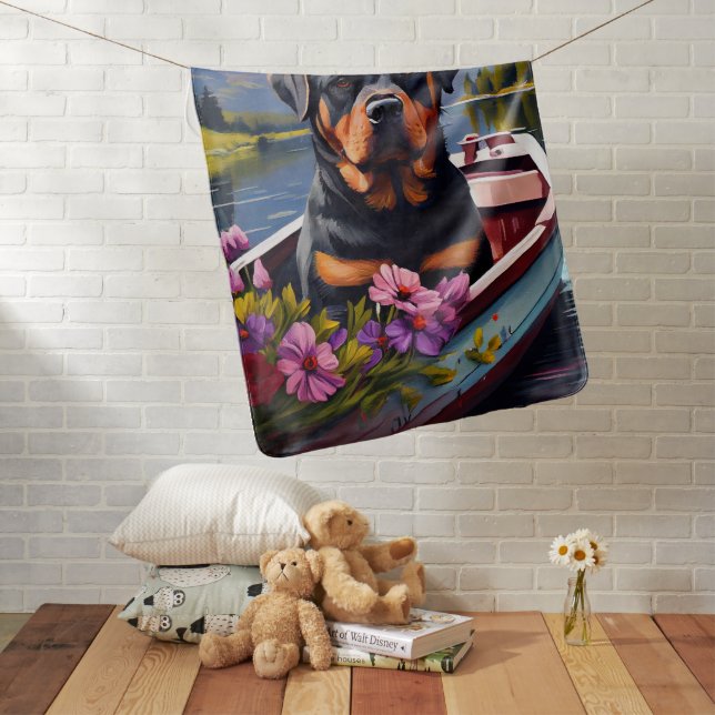 Rottweiler on a Paddle: A Scenic Adventure Baby Blanket (In Situ)