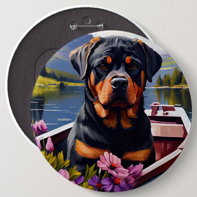 Rottweiler on a Paddle: A Scenic Adventure Button (Front & Back)