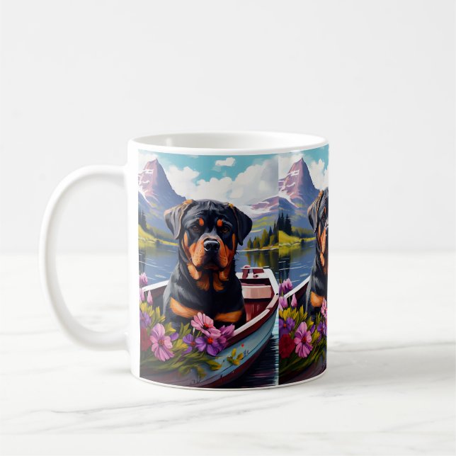 Rottweiler on a Paddle: A Scenic Adventure Coffee Mug (Left)
