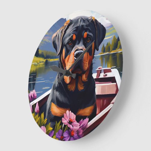 Rottweiler on a Paddle A Scenic Adventure Large Clock