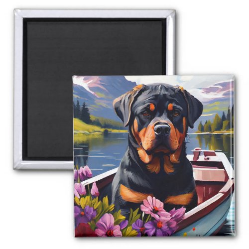 Rottweiler on a Paddle A Scenic Adventure Magnet