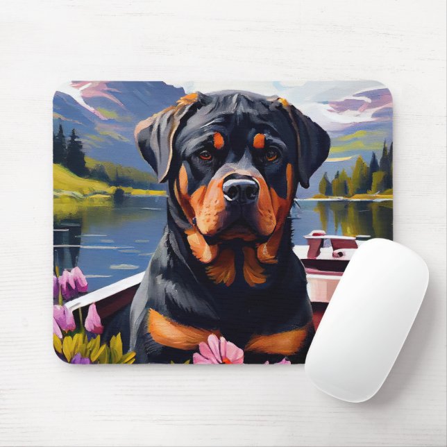 Rottweiler on a Paddle: A Scenic Adventure Mouse Pad (With Mouse)