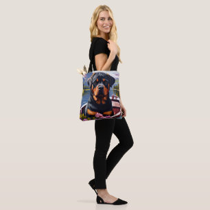 Rottweiler on a Paddle: A Scenic Adventure Tote Bag