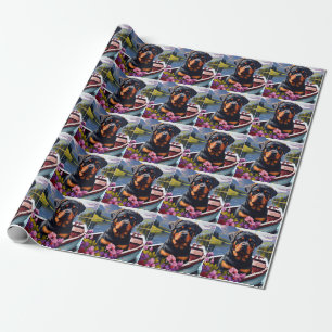 Rottweiler on a Paddle: A Scenic Adventure Wrapping Paper