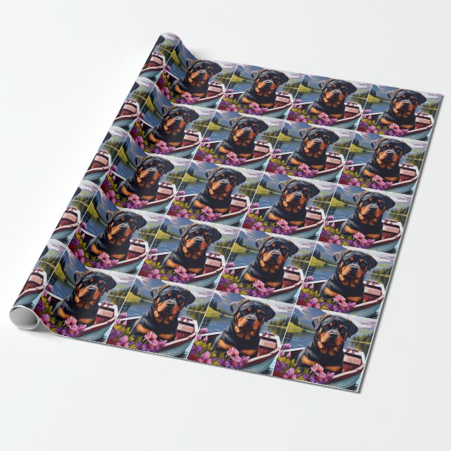 Rottweiler on a Paddle: A Scenic Adventure Wrapping Paper (Unrolled)