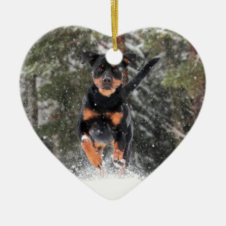 Rottweiler Ornament-Running In Winter Snow Ceramic Ornament