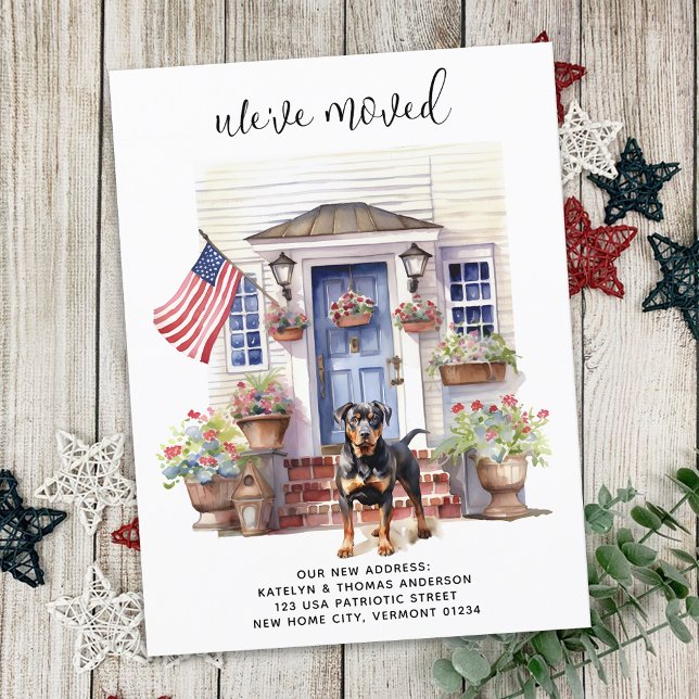 Rottweiler Patriotic Personalized Pet Dog Moving Announcement Postcard (Creator Uploaded)