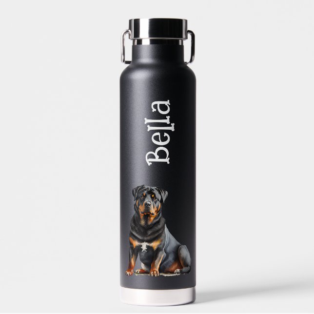 Rottweiler Personalize Dog's Name, Cute Rottie Water Bottle (Front)