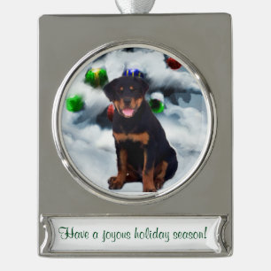 Rottweiler Personalized Christmas Silver Plated Banner Ornament