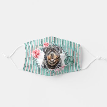 Rottweiler Pet Dog Watercolor Rose Shabby Chic Adult Cloth Face Mask by petcherishedangels at Zazzle
