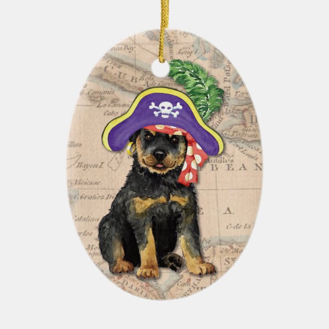 Rottweiler Pirate Ceramic Ornament (Front)