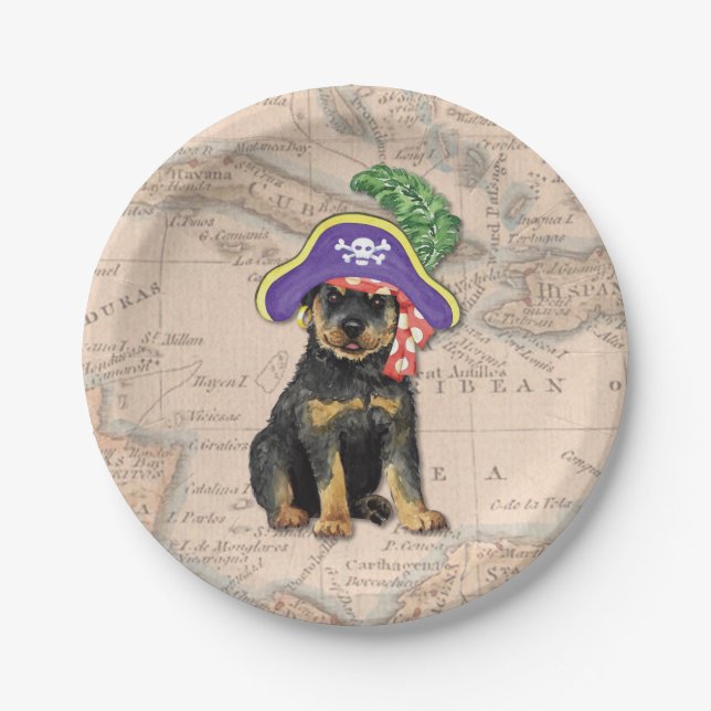 Rottweiler Pirate Paper Plates (Front)