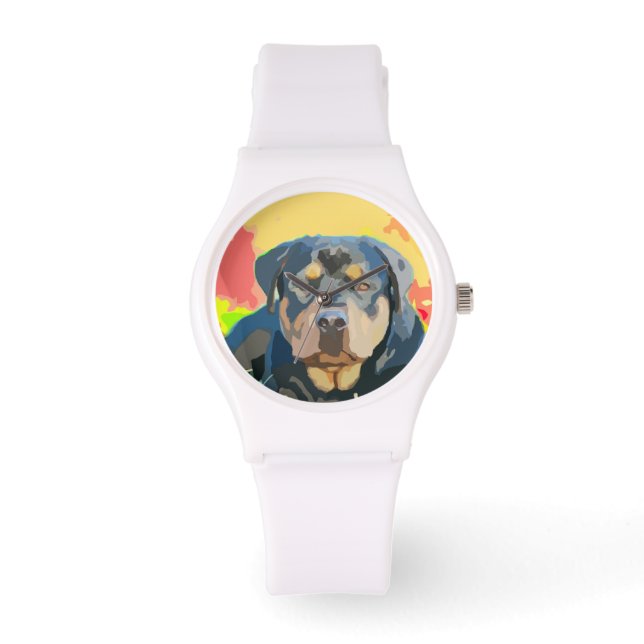 Rottweiler Portrait Digital Painting Watch (Front)