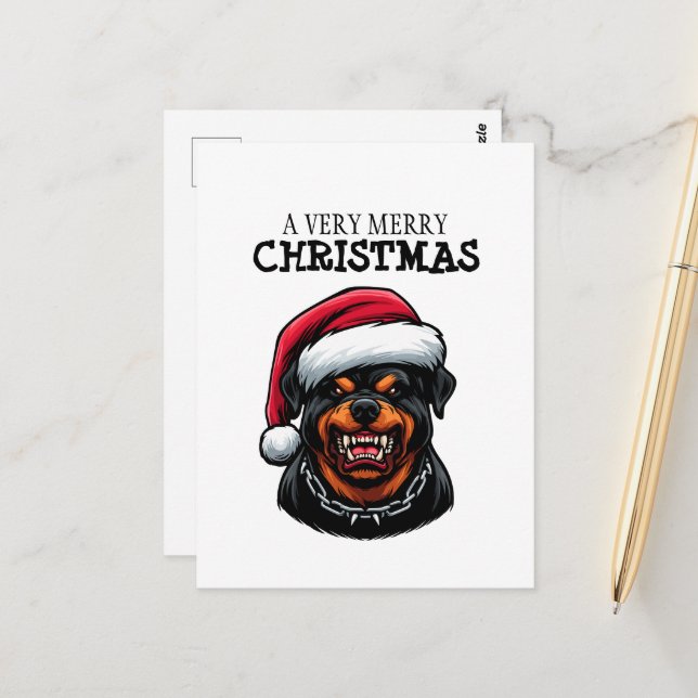 ROTTWEILER POSTCARD FOR CHRISTMAS (Front/Back In Situ)