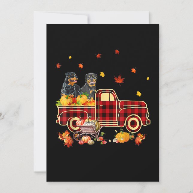 Rottweiler Pumpkin Truck Fall Leaf Thanksgiving Announcement (Front)