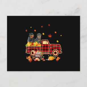 Rottweiler Pumpkin Truck Fall Leaf Thanksgiving Announcement Postcard