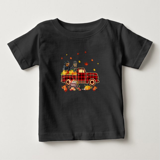 Rottweiler Pumpkin Truck Fall Leaf Thanksgiving Baby T-Shirt (Front)