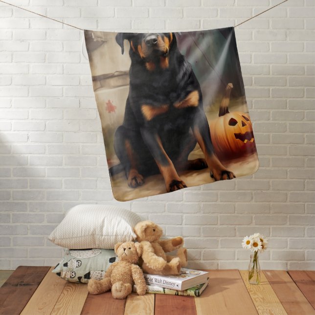 Rottweiler Pumpkins Halloween Scary  Baby Blanket (In Situ)
