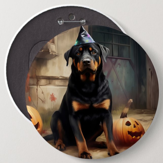 Rottweiler Pumpkins Halloween Scary  Button (Front & Back)