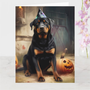 Rottweiler Pumpkins Halloween Scary Card