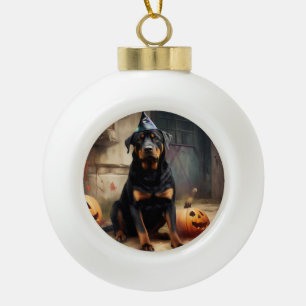 Rottweiler Pumpkins Halloween Scary Ceramic Ball Christmas Ornament