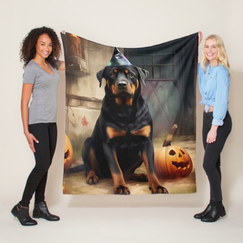 Rottweiler Pumpkins Halloween Scary  Fleece Blanket